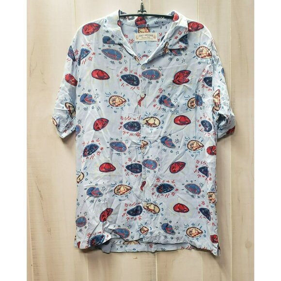 Rowdy Gentleman Hawaiian Shirt Men's L Light Blue Sombrero Print Cotton Viscose - Picture 1 of 7